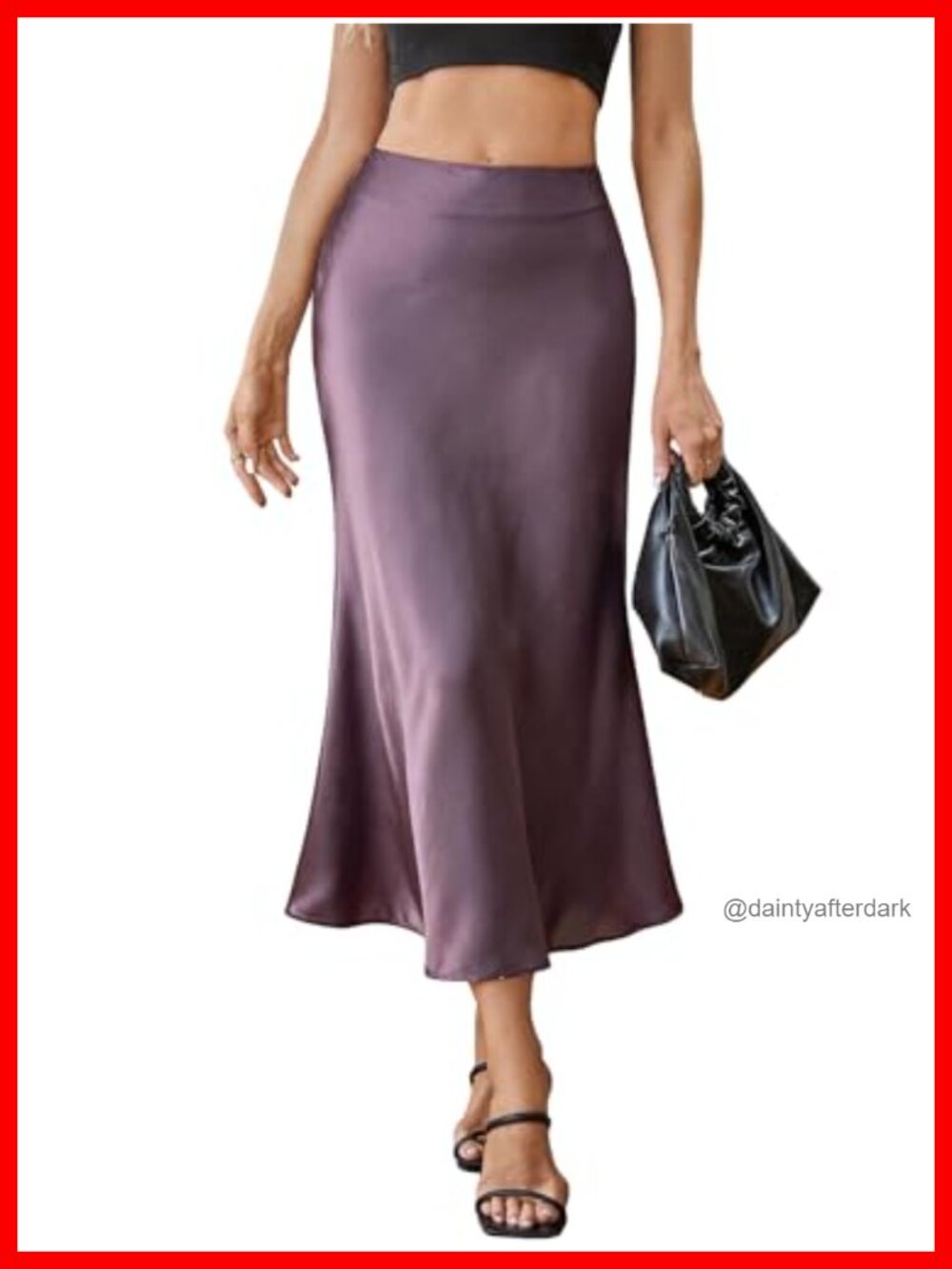 Satin High Waisted Midi Skirt Flowy Fishtail A-Line